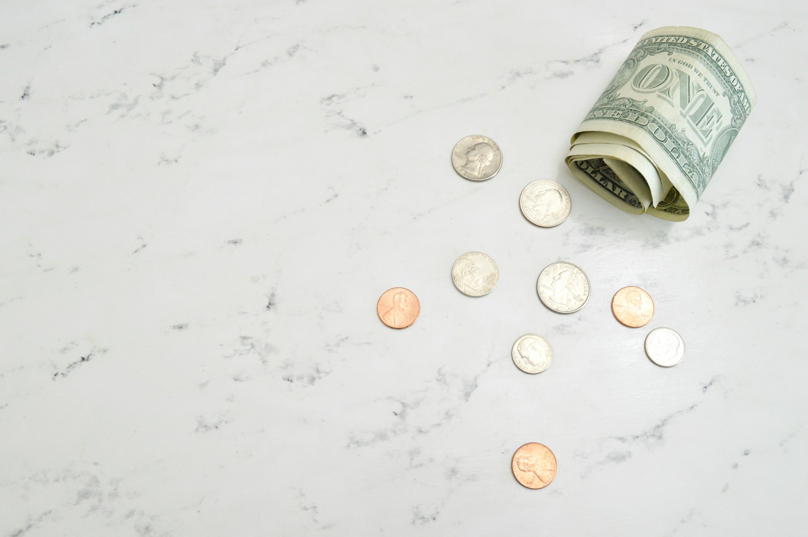 Assorted banknotes and coins